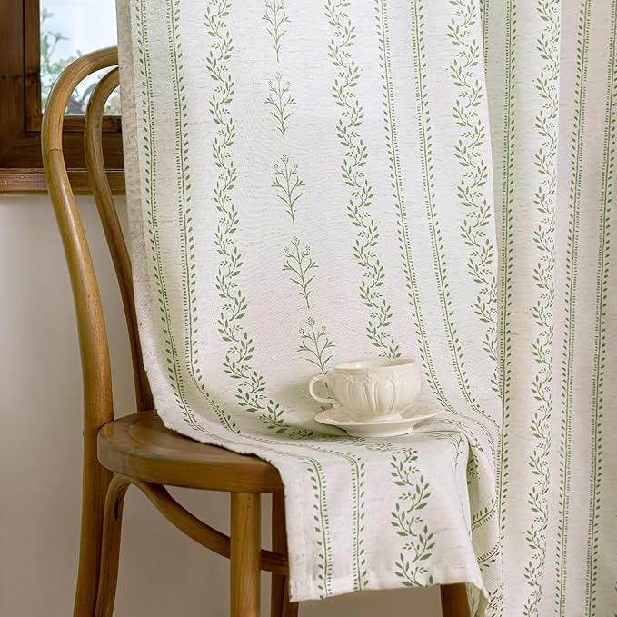 BGment Green Curtains Spring Leaf Floral Print Cottage Core Botanical Curtains for Living Room Light Filtering Curtain 84 Inch Long for Farmhouse Rustic, Each 52 Inch Wide, 2 Panels Set