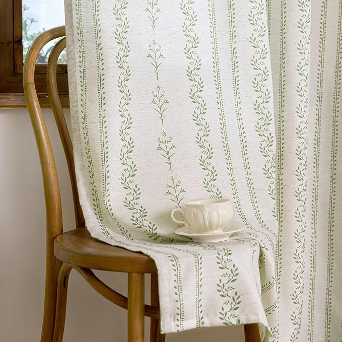 BGment Green Curtains Spring Leaf Floral Print Cottage Core Botanical Curtains for Living Room Light Filtering Curtain 63 Inch Long for Farmhouse Rustic, Each 52 Inch Wide, 2 Panels Set