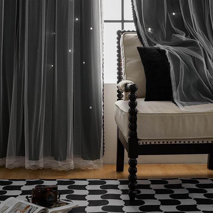 XiDi Black Out Curtains for Bedroom, Girls Room Decor, Unicorn Theme for Kids, Living Room - 63 Inches Long 52 Inches Wide 2 Panel Black