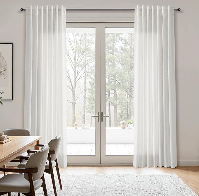 Aersas Natural Linen Curtains 84 Inches Length for Living Room Flax Texture Wave Fabric Semi Sheer with Rod Pocket Back Tab for Bedroom Balcony Light Filtering Neutral Home Decor 52x84