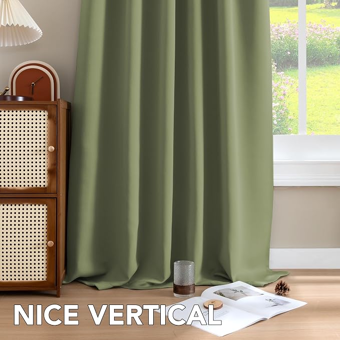 H.VERSAILTEX Blackout Curtains for Living Room Thermal Insulated Window Treatment Panels Room Darkening Blackout Drapes Back Tab/Rod Pocket Bedroom Draperies, 52 x 90 Inch, Sage, 2 Panels