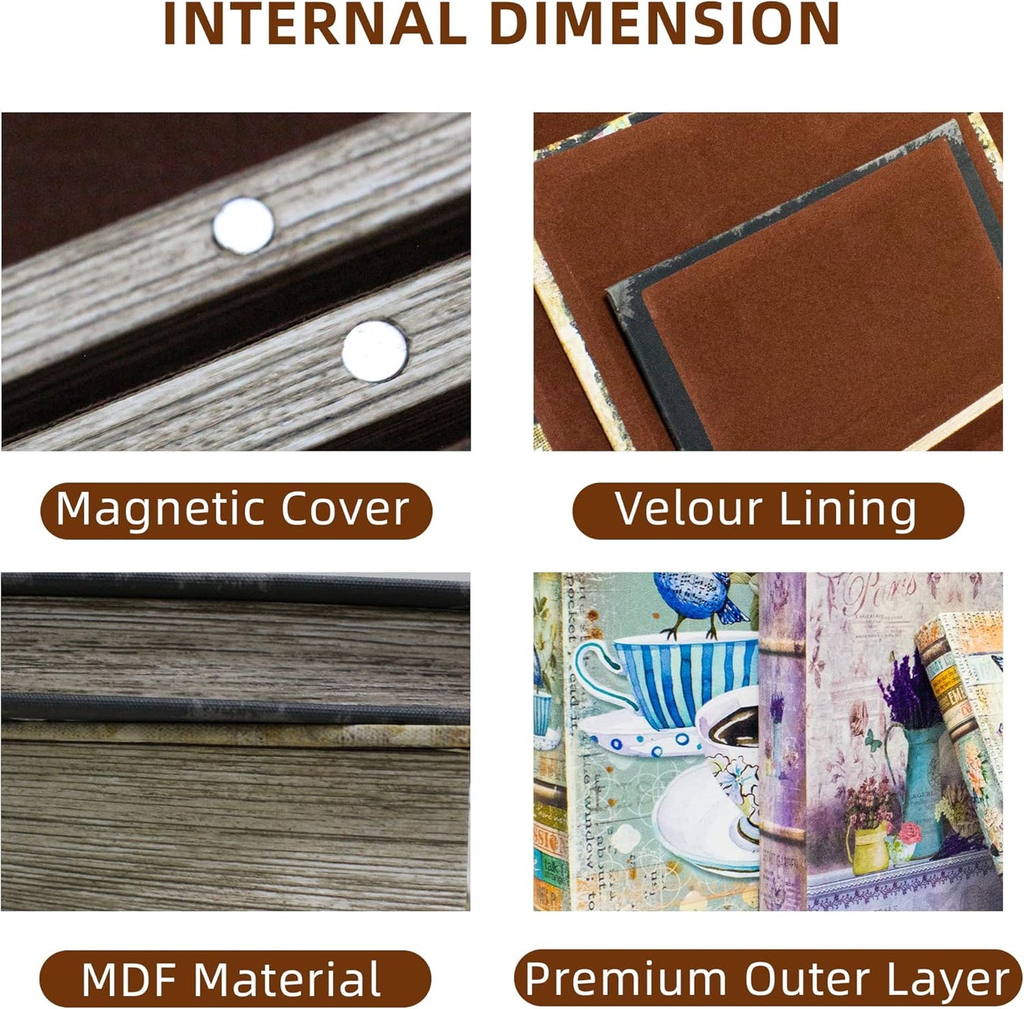 Decorative Book Box Set of 3, Trinket Keepsake Greeting Card Storage Box, Flower Bird Pattern Vintage Coffee Table Decoration, Graduation Gift Idea