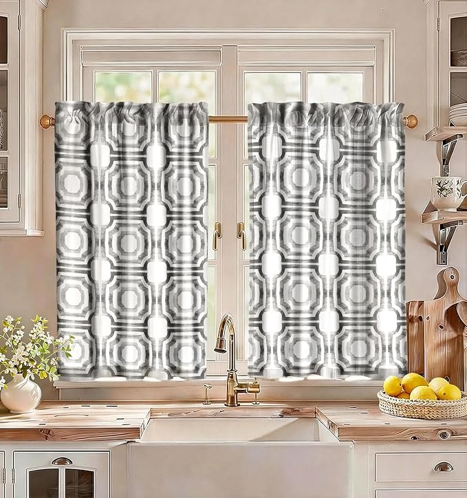 Miss Adola Modern Kitchen Tier Curtains - 36 Inch Length Linen Blend Cafe Curtains Gray Small Window Treatments Over Sink Rod Pocket for Bathroom Living Room Light Filtering, 2 Panels