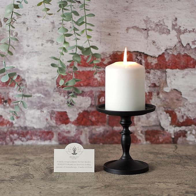 Hosley Aluminum Metal Decorative Pillar Candle Holder Black Finish Set of 4 for Candles or Display, 4.75” High - Ideal for Weddings, Parties, Events, Home Decor, Gifts, Elegant