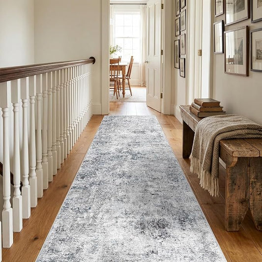 2x10 Runner Rug: Washable Low Pile Hallway Carpet with Non Slip Backing Pet Friendly Durable Long Floor Mat Ideal for High Traffic Areas Like Entryway Kitchen Bedroom or Laundry Room (Blue Gray,2x10)