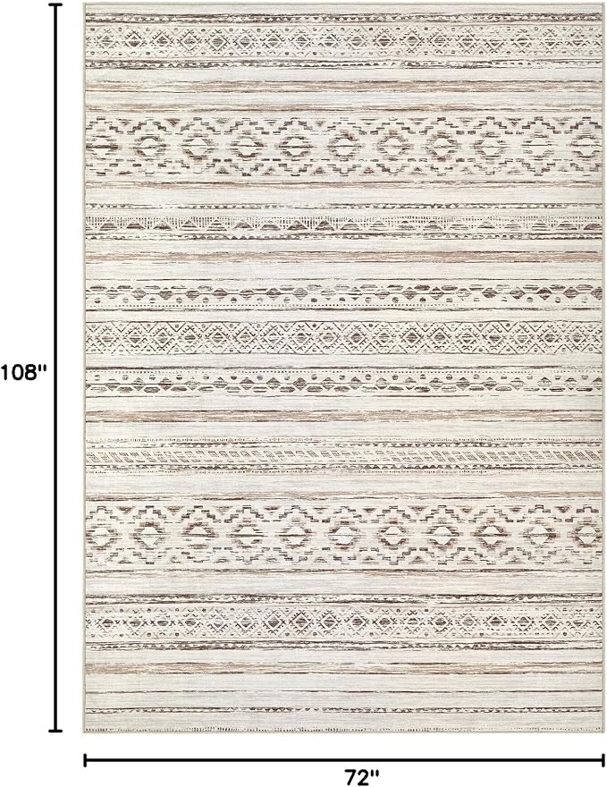 cotiled 6x9 Area Rugs Living Room Rug: Washable Boho Rugs with Non Slip Backing Large Soft Indoor Stain Resistant Carpet for Bedroom Farmhouse Dining Room Lightweight Home Decor Cream Brown