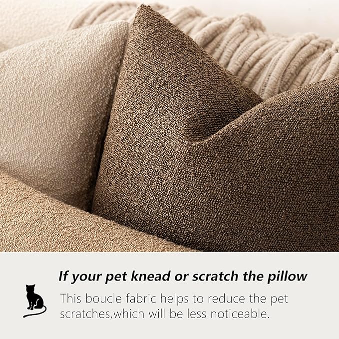 Foindtower Pack of 2 Textured Boucle Throw Pillow Covers Accent Solid Decorative Pillow Cases Cozy Woven Couch Cushion Case for Sofa Bedroom Living Room Home Decor 20x20 Inch Chocolate