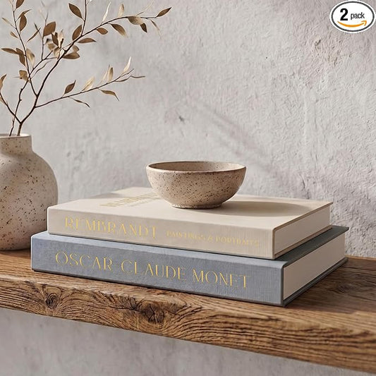Beautiful Decorative Books - Set of 2 Linen Boxes Enhance Your Coffee Table, Bookshelf or Mantel Decor - Stylish Fake/Faux Books for Modern Home Decoration, Photo Storage and as a Keepsake Box