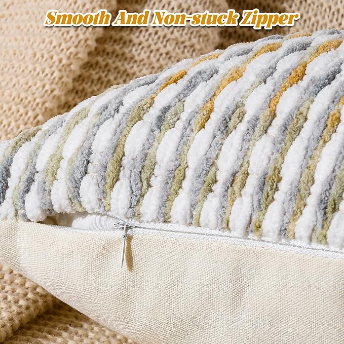 AmHoo Set of 2 Boho Chenille Pillow Cover Decorative Tufted Pillowcase for Couch Bed Sofa Bedroom Living Room Modern 12 x 20-Inch Grey