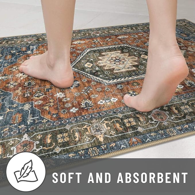 KUTA Area Rug 5x7 Brick Red, Vintage Washable Rugs for Living Room Ultra Soft Non-Slip Printed Tribal Traditional Farmhouse Carpet for Bedroom Dining Room Dorm Office Home Decor
