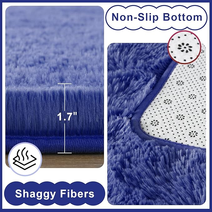 Ompaa 8x10 Area Rugs for Living Room Bedroom Rug Under Bed, Navy Blue Large Shag Carpet, Fluffy Dorm Rug for Classroom Kids Rooms, Modern Apartment Indoor Home Decor