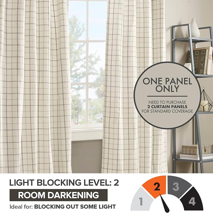 Madison Park Anaheim Cabin Plaid Curtain Window, Thermal Insulated Fleece Lining, Living Room Decor Room Darkening Drape for Bedroom, 1-Single Panel, 50x84, Rod Pocket & Back Tab, Natural (Pack of 4)