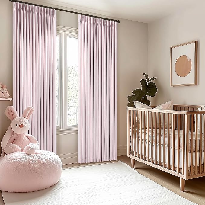 Light Pink Blackout Nursery Curtains 120 Inches Long 2 Panels Girls Bedroom Pinch Pleated Black Out Dusty Pink Curtains 120 Inch Length 2 Panels Room Darkening Thermal Insulated Baby Dusty Pink