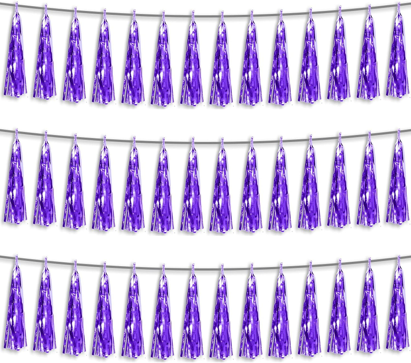 3P Purple Foil Fringe Metallic Tassel Streamers Banner Tassel Garland for Parade Floats, Bachelorette, Wedding, Birthday, Halloween, Christmas, Bridal/Baby Shower Party Decorations