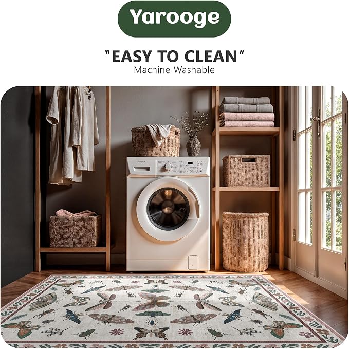 8x10 Area Rugs, Insect Ultra Soft Washable Rug Non Slip with Rubber Back, Stain Resistant Rugs for Living Room, Bedroom, Dining Room, Kids Room(Pink Butterfly)