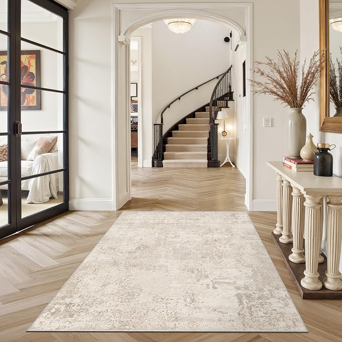 Art&Tuft Washable Rugs 4x6, Anti-Slip Backing Abstract 4x6 Rug, Stain Resistant Rugs for Living Room, Foldable Machine Washable Area Rug(4'x6', Beige)