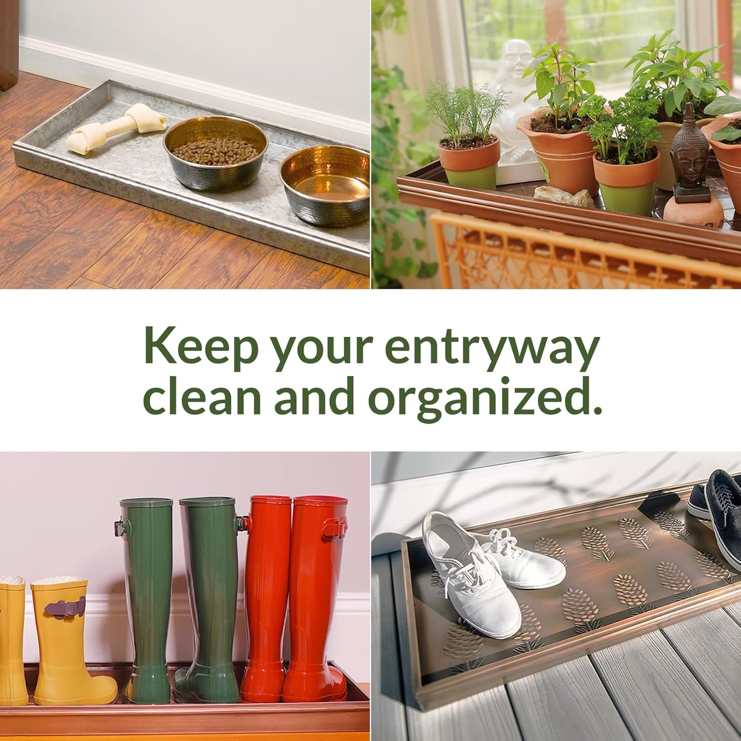 Good Directions Large Boot Tray, Classic Multi-Purpose All Weather Decorative Boot Tray, Shoes, Plants, Garage, Patio Door, Pet Bowls, 34 inch Entry Indoor Shoe Tray, Brown Copper Finish