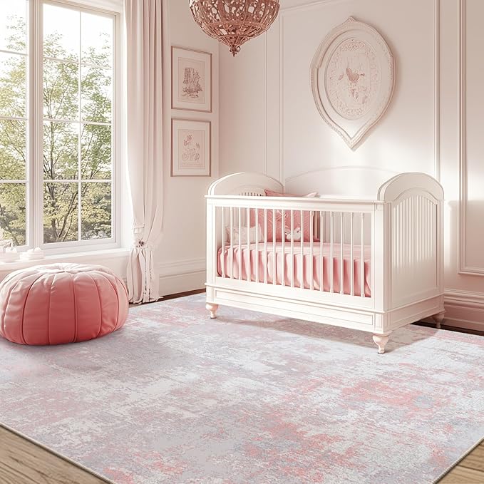 RELEANY Washable Area Rugs 6'x8' Non-Slip Modern Abstract Soft for Living Room Entryway Bedroom Kitchen, Print Pattern, Grey Pink