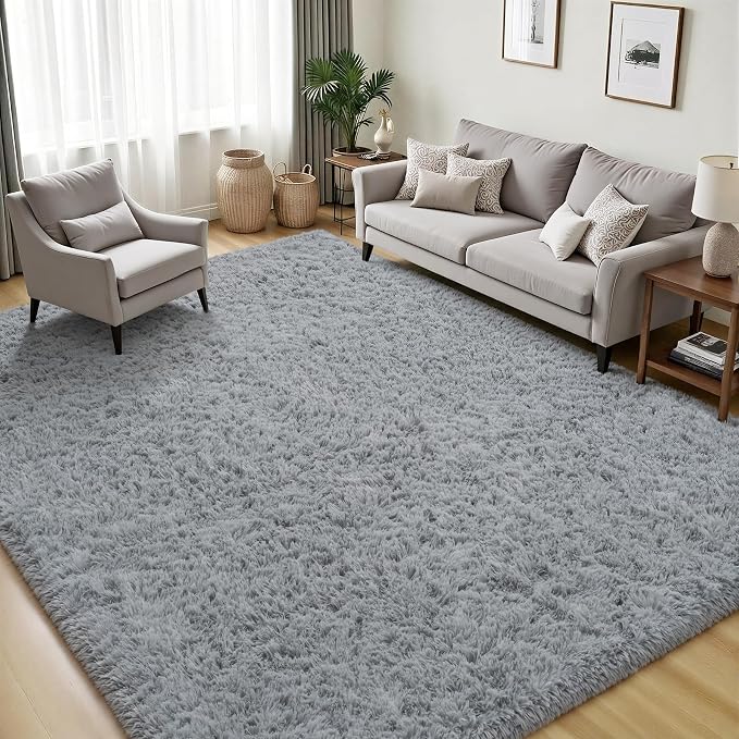 Area Rug for Living Room Bedroom: 4x6 Grey Soft Fluffy Shag Upgrade Non-Slip High Pile Carpet Large Fuzzy Plush Indoor Floor Decor Shaggy Rug for Kid Boys Girls Dorms Playroom Nursery Modern Home