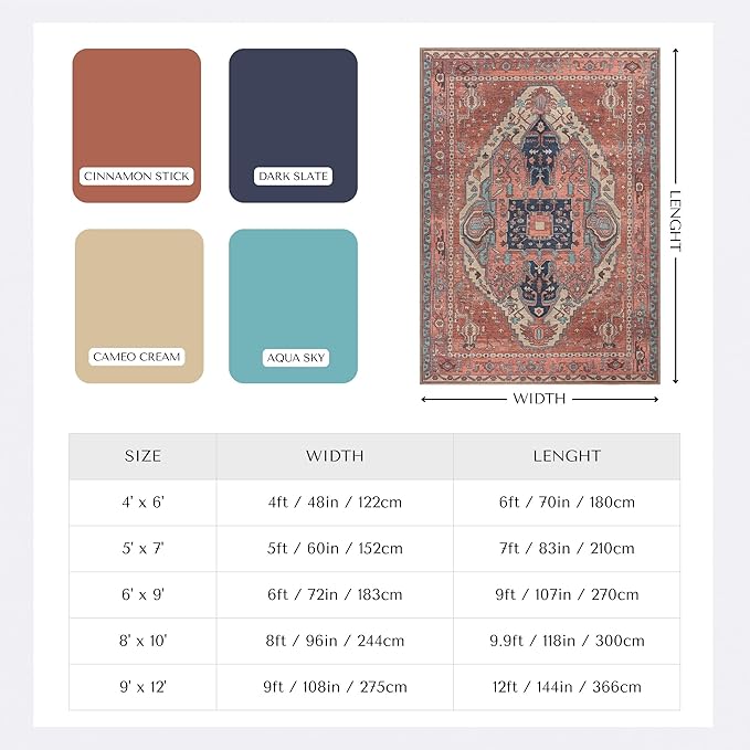 Brick Color Oushak Large Area Rug 8x10 - Washable Boho Rug Vintage Turkish Non-Slip Carpet Non-Shedding Extra Large Area Rugs for Living Room, Dining, Bedroom, Lounge, Farmhouse
