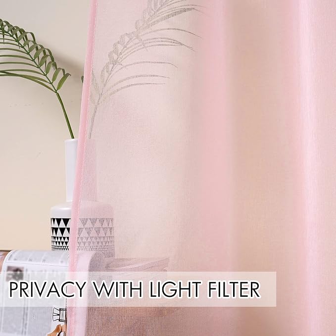 MIULEE 2 Panels Pink Semi Sheer Window Curtains Spring Elegant Grommet Top Window Voile Drapes/Treatment Linen Textured Panels for Bedroom Living Room (54X63 Inches)