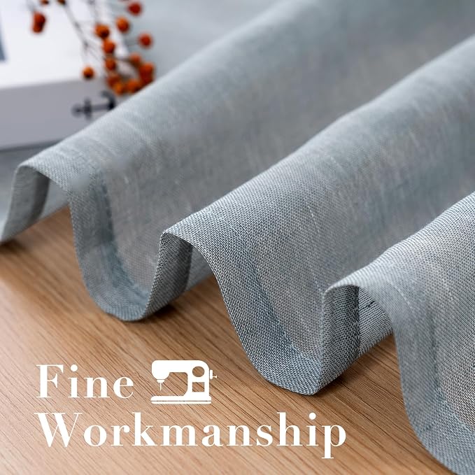 H.VERSAILTEX Linen Curtains Flax Linen Blended Curtain Panels for Living Room/Bedroom Semi Sheer Privacy Curtains 84 inch Length 2 Panels Set Nickel Grommet Window Drapes - Teal