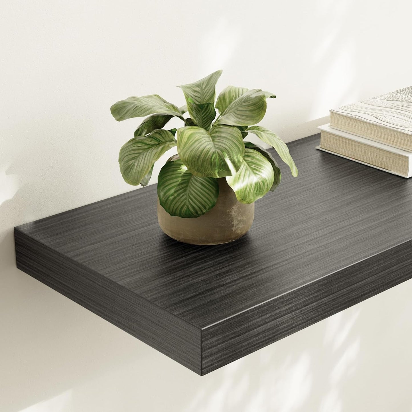 Large Floating Shelves for Wall Set of 1 Wooden Wall Shelves 24 in x 12.75 in x 2 in Room Decor Long Shelf with Invisible Wall Mount Bracket for Bedroom Kitchen Living Room Black Wood