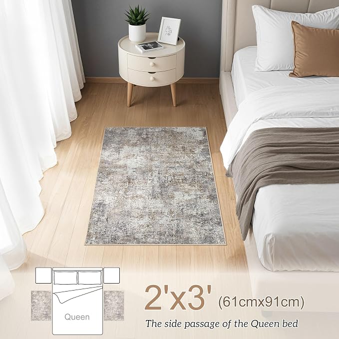 DMOYEST Area Rug Living Room Rugs - 2x3 Washable Soft Neutral Modern Abstract Low Pile Rug Carpet for Bedroom Dining Room Farmhouse Home Office - Brown/Grey/Black
