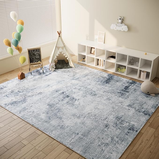 8x10 Area Rugs for Living Room: Washable Rug Non Slip Low Pile Soft Faux Wool Non Shedding Vintage Large Carpet Rugs for Bedroom Dining Room Kitchen Nursery Under Table Home Office Farmhouse Indoor