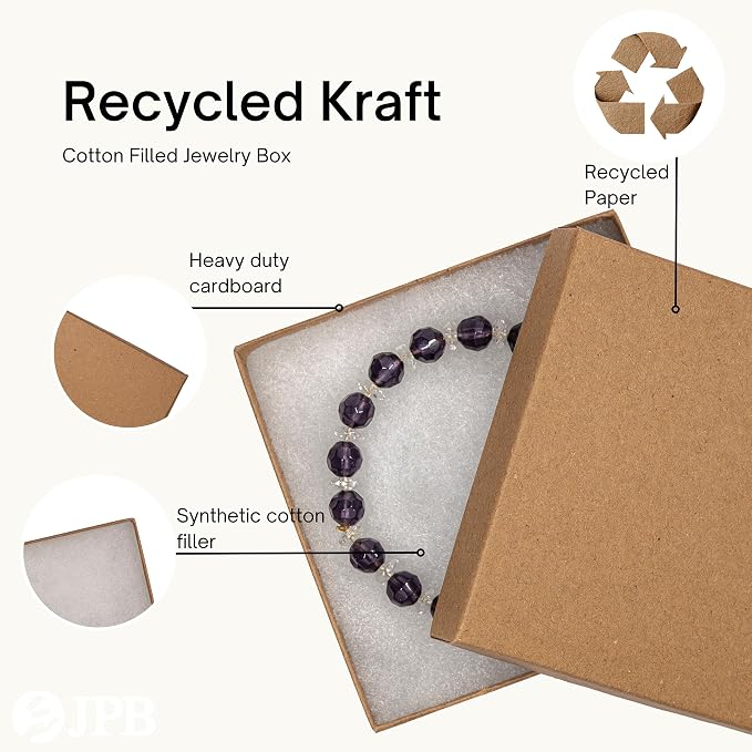 JPB Recycled Kraft Cotton Filled Jewelry Boxes (Case of 100) (100, 3.5" x 3.5" x 1")