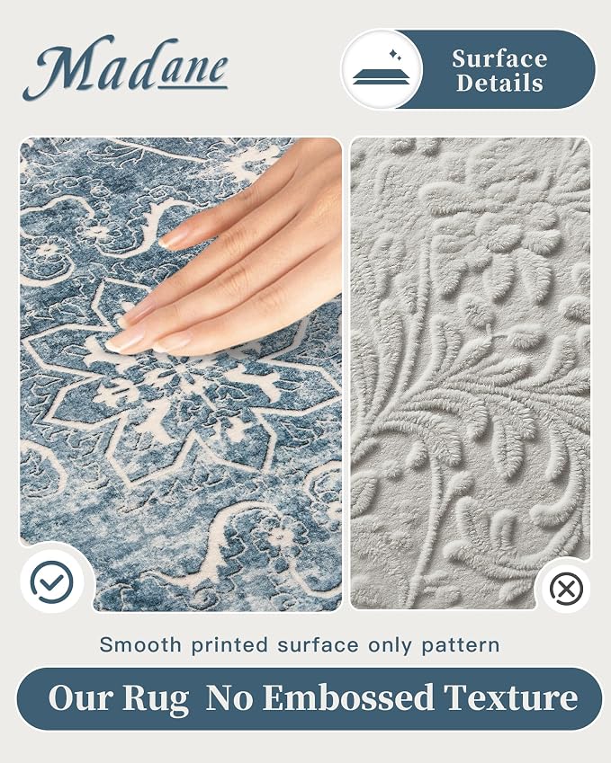 Madane Washable 6x9 Area Rugs for Living Room, Vintage Rug with Non-Slip Backing, Soft Stain Resistant Throw Rugs Thin Carpet for Bedroom Dining Room Farmhouse (6 x 9, Blue)