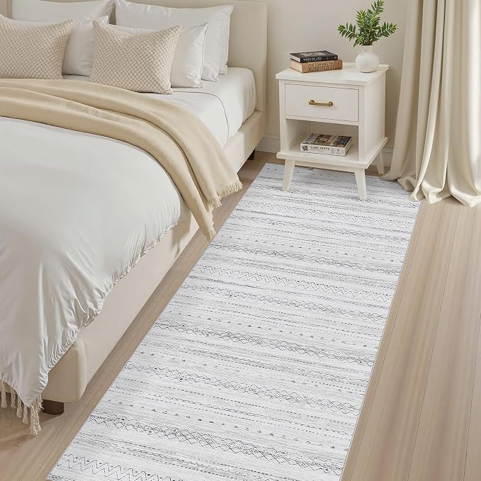 cotiled Hallway 2.6x8 Runner Rugs: Washable Boho Rugs with Non Slip Backing Large Soft Indoor Low Pile Carpet for Living Room Bedroom Farmhouse Dining Room Lightweight Home Decor Grey