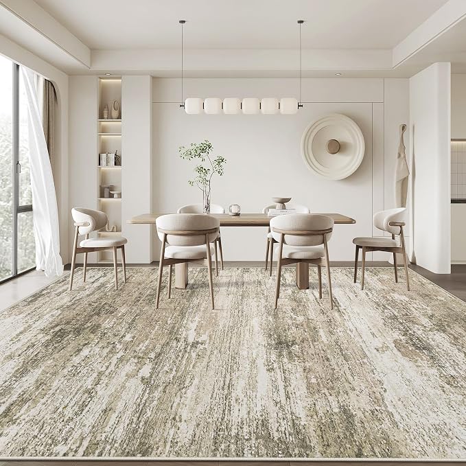 Washable Rug 9x12 Area Rugs for Living Room: Large Neutral Soft Rug Abstract Non Slip Low Pile Modern Carpet for Bedroom Kitchen Nursery Office Dining Room Indoor (Brown, 9'x12')