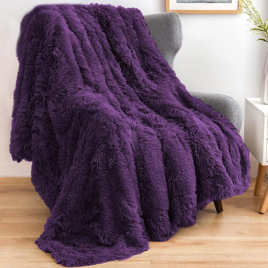 GONAAP Fuzzy Faux Fur Throw Blanket Twin Size Purple Super Soft Cozy Plush Fuzzy Shaggy Blanket for Couch Sofa Bed (Purple, Twin(60"x80"))