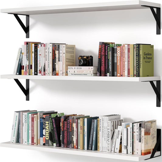 White Wall Shelves, 36 Inches Floating Book Shelves, Long Wall Shelf, Hanging Book Shelves, Long Large Deep Floating Shelf for Kitchen Bedroom