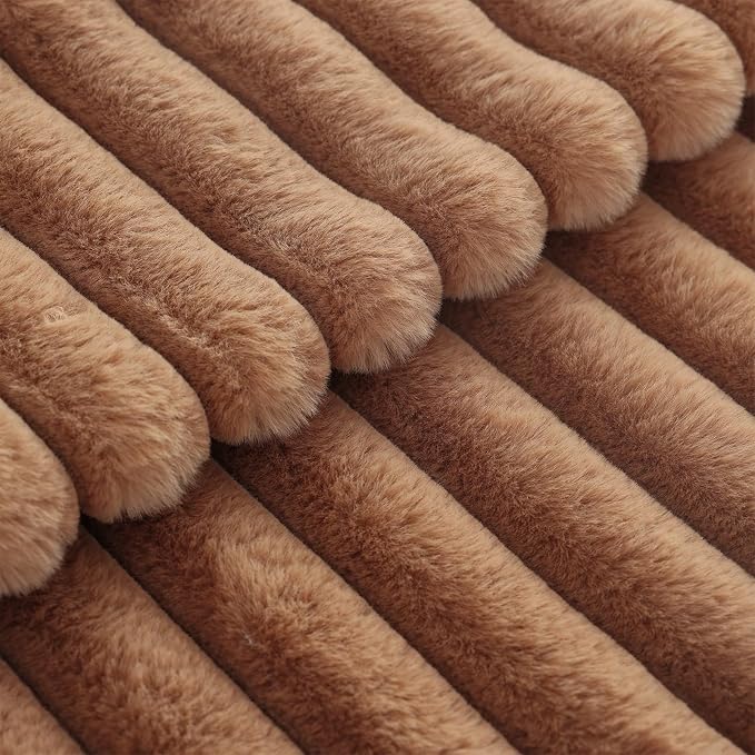decorUhome Fall Cozy Faux Fur Throw Pillow Covers 20x20 Set of 2 Decorative Soft Plush Striped Modern Farmhouse Boho Couch Pillow Cases with Velvet Back for Sofa Bed Living Room, Brown