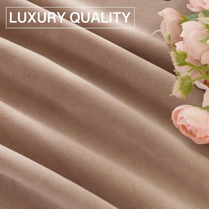 StangH Blush Beige Velvet Curtains Rod Pocket, W42 x L84 inches, 2 Panels | Privacy, Room Darkening, 300GSM Soft Velvet, Thermal Insulated, Office, Dining Room, Hallway, Nursery Girls Window Decor