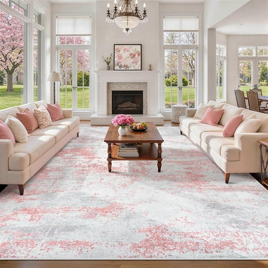 10x14 Area Rugs for Living Room Rug Washable: Abstract Large Rug Indoor Modern Carpet Non Slip for Dining Room Bedroom Nursery Home Office Pink
