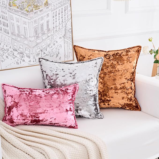 Premium Series, Crushed Velvet Throw Pillow Covers, Luxury Thick Cushion Cases for Home Decor, Navy Blue, 20x20 Inch, Covers Only
