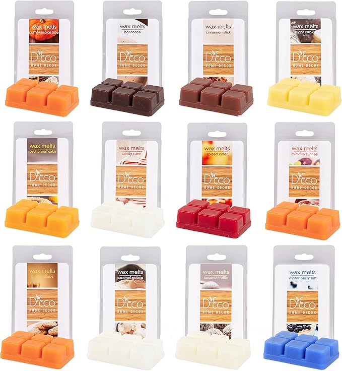 D'Eco Desserts Wax Melts - 12 Ct Variety Pack Home Fragrances - Long Lasting Scented Tarts for Wax Warmers - Caramel, Berry, Mimosa, Coconut, Lemon, Cinnamon, Gelato, Peppermint - Mothers Day Gift Set