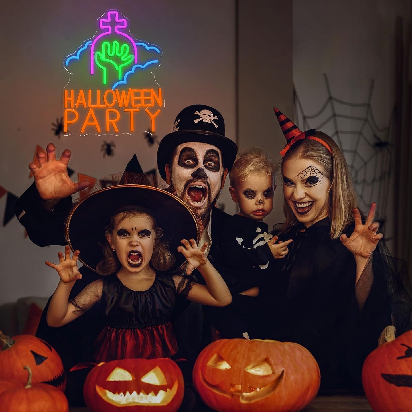 Halloween Party Neon Sign USB Powered Gothic Tombstone Light up Sign Dimmable Halloween Ghost Hand Neon Light Wall Decor for Halloween Party Bedroom Bar Man Cave Spooky House