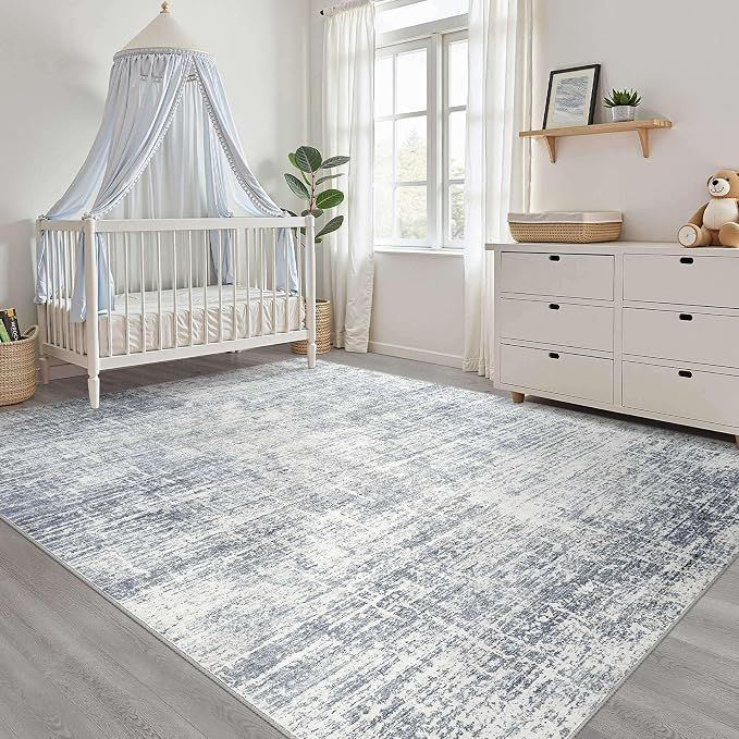 5x8 Area Rug Living Room: Washable Large Neutral Blue Rugs Abstract Soft Modern Stain Resistant Indoor Floor Non-Slip Carpet for Bedroom Nursery Kids Office Playroom Dining Room Under Table Home