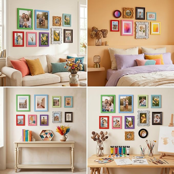 Kathfly 15 Pack Vintage Picture Frames for Wall, Tabletop Display Ornate French Country Frames Vintage Farmhouse Decor Antique Wall Frame Set for Gallery Bedroom Living Room Decor (Dopamine)