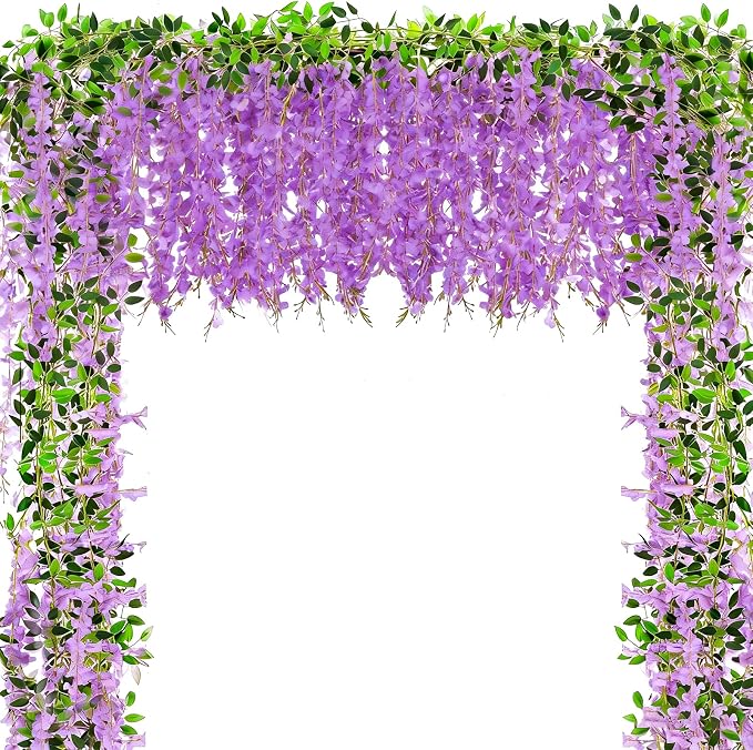 Alotiki Wisteria Artificial Flowers Garland,10Pcs Total 60ft Silk Fake Purple Wisteria Flowers Hanging for Home Garden Wedding Arch Party Indoor Outdoor Decor(10,Purple)