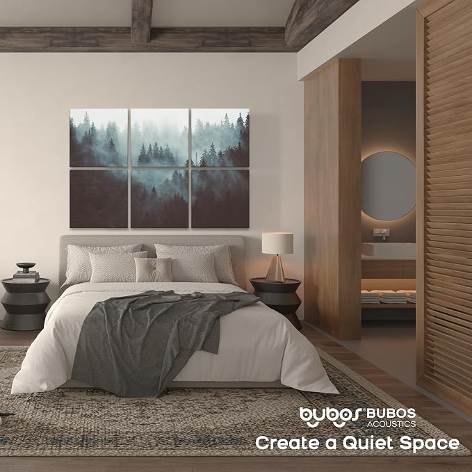 BUBOS 6 Pack Acoustic Wall Panels - High-Density Polyester Sound Absorbing Panels, Decorative Print Treatment for Recording Studio & Home Office, Peel and Stick, 23.6" x 23.6"