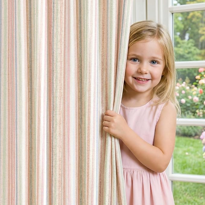 jinchan Linen Curtains 84 inch Candy Stripe for Kids Room Back Tab 2 Panels | Kids Curtains for Living Room Baby Girls Room,Ticking Stripe,Nursery Drapes, Window Treatments,Cottagecore,Light Filtering