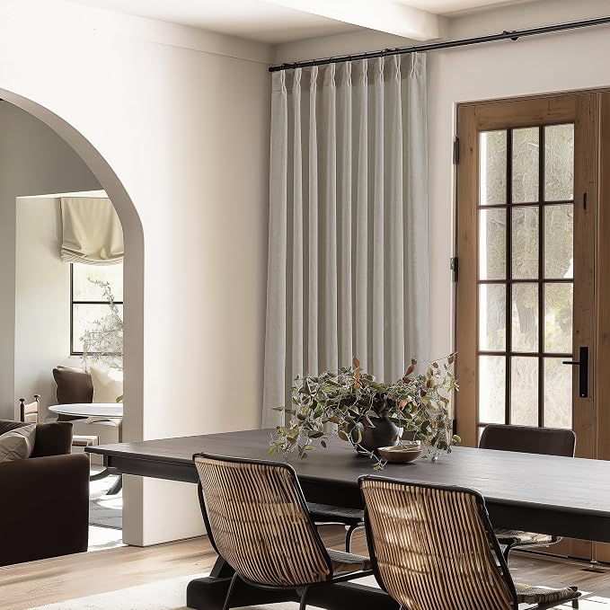 Burlywood Taupe Pinch Pleated Linen 108 Inch Curtains 60 Inch Width for Living Room Divider Light Filtering Semi Sheer Extra Wide Patio Curtains for Sliding Door Floor Ceiling Picture Window 60x108