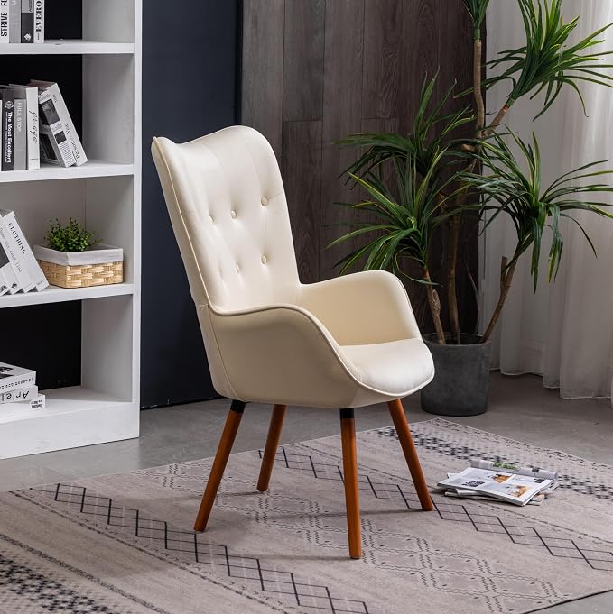 Roundhill Furniture Doarnin Silky Velvet Tufted Button Accent Chair, White
