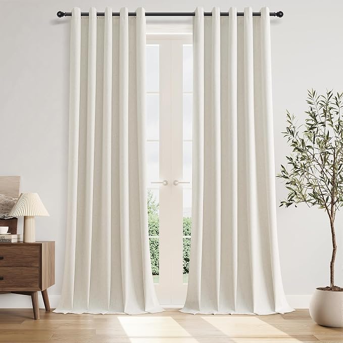 Jowels Cream Linen Blackout Curtains 60 Inch Wide by 108 Inch for Living Room Bedroom Sliding Door Grommet Thermal Insulated 100% Black Out Drapes Room Darkening Window Curtains,1 Panel