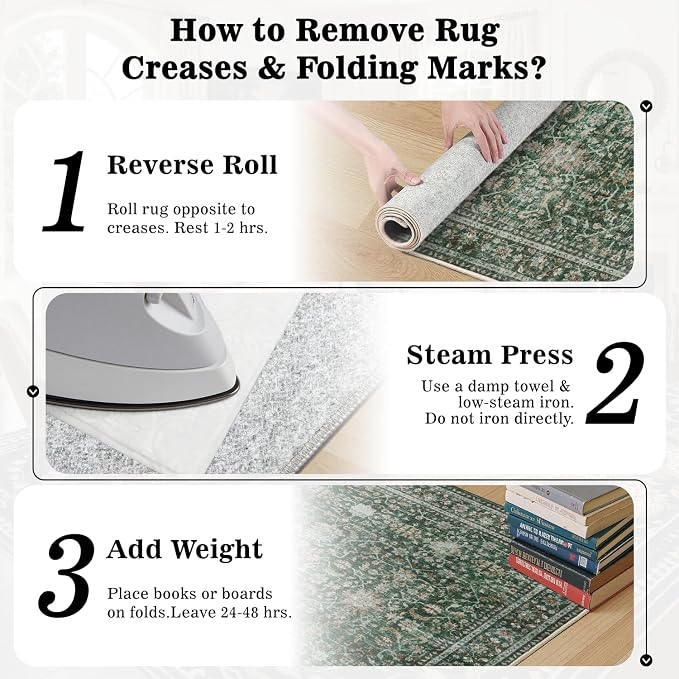 DCX Green 8x10 Rug, Kid & Pet Friendly with Rubber Back Non Slip, Machine Washable Stain Resistant Vintage Traditional Distressed Carpet, Rug for Living Room, Bedroom, Neutral Home Decor